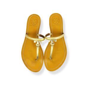 Tory Burch Metal Miller Thong Sandals Bourbon Miele Gold Leather Size 7.5
